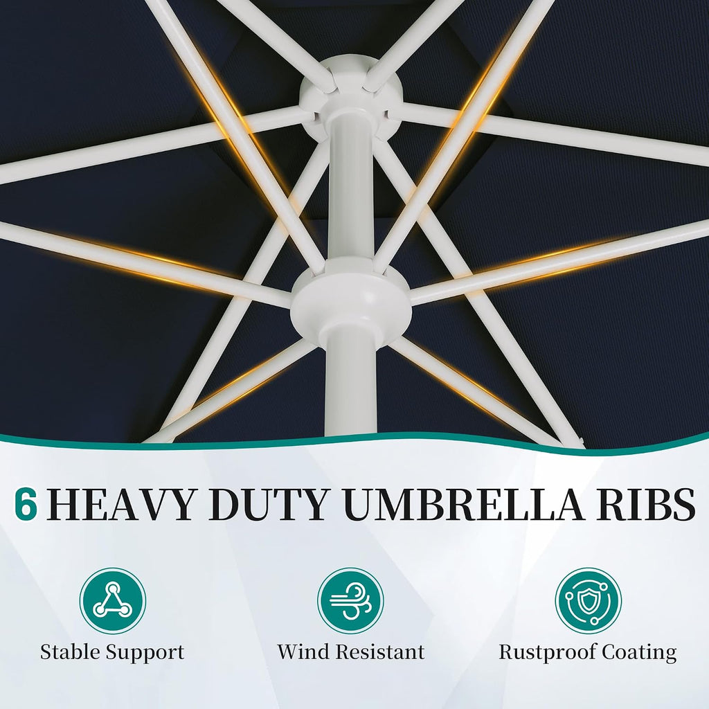 Patio Umbrella with Wavy Trim, UV-Fade-Resistant Canopy, Crank & Tilt - Navy 7.5ft
