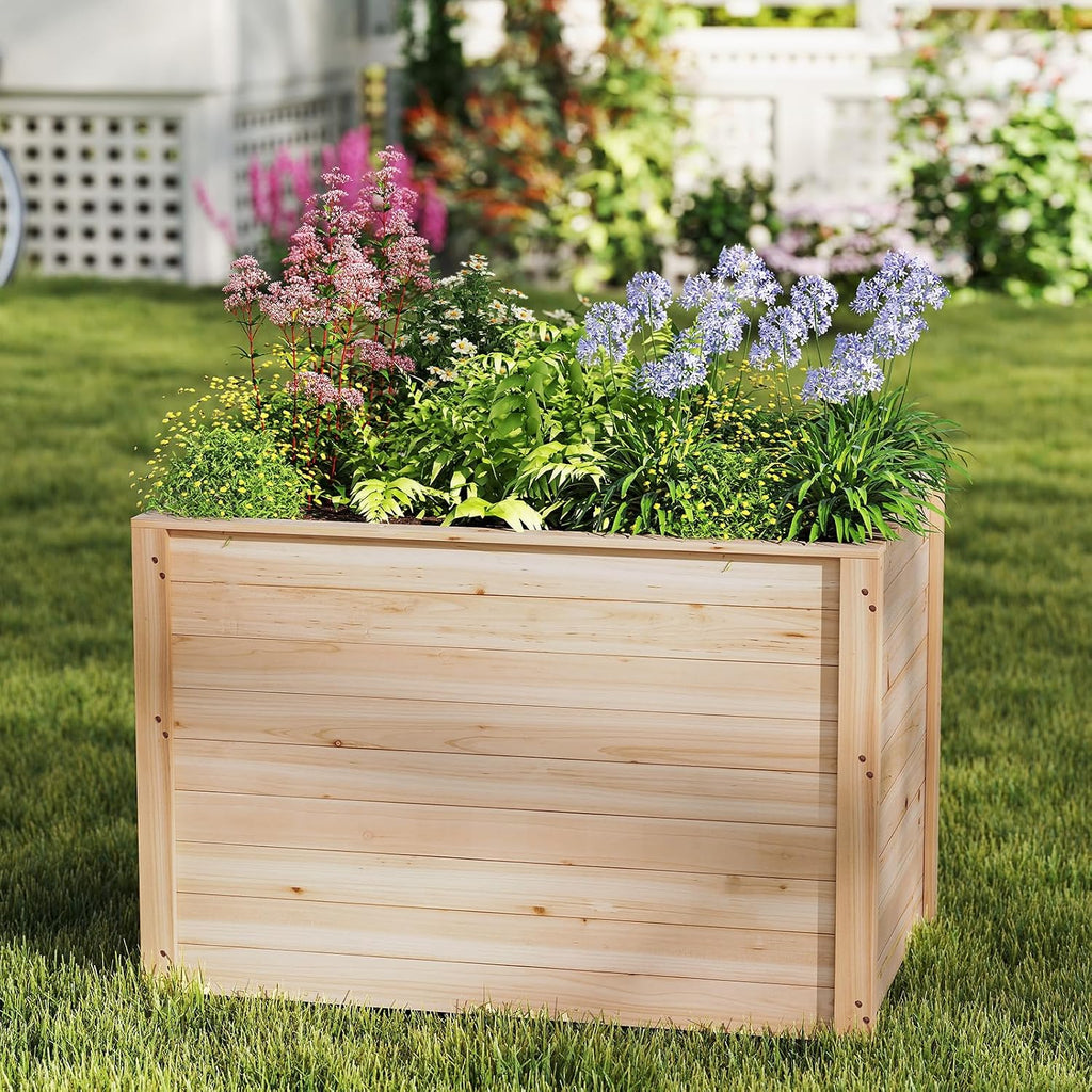Wood Raised Garden Bed, 40"x25"x26" Elevated Planter Box w/Open-Ended Base for Deep-Rooted Plant Vegetable Fruit