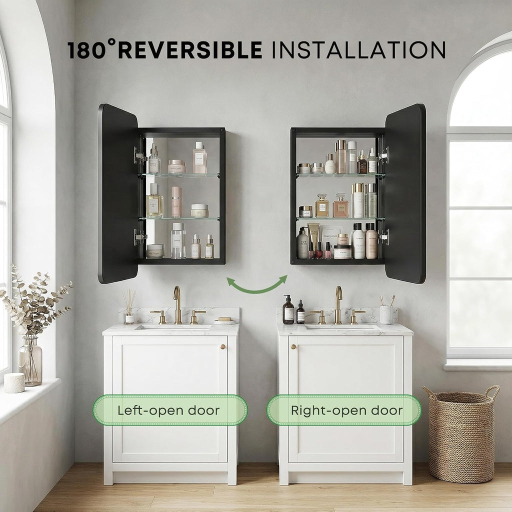 24x16 Inch Medicine Cabinet with Mirror - Recessed or Surface Mount Wall Cabinet, Aluminum Frame with Tempered Glass