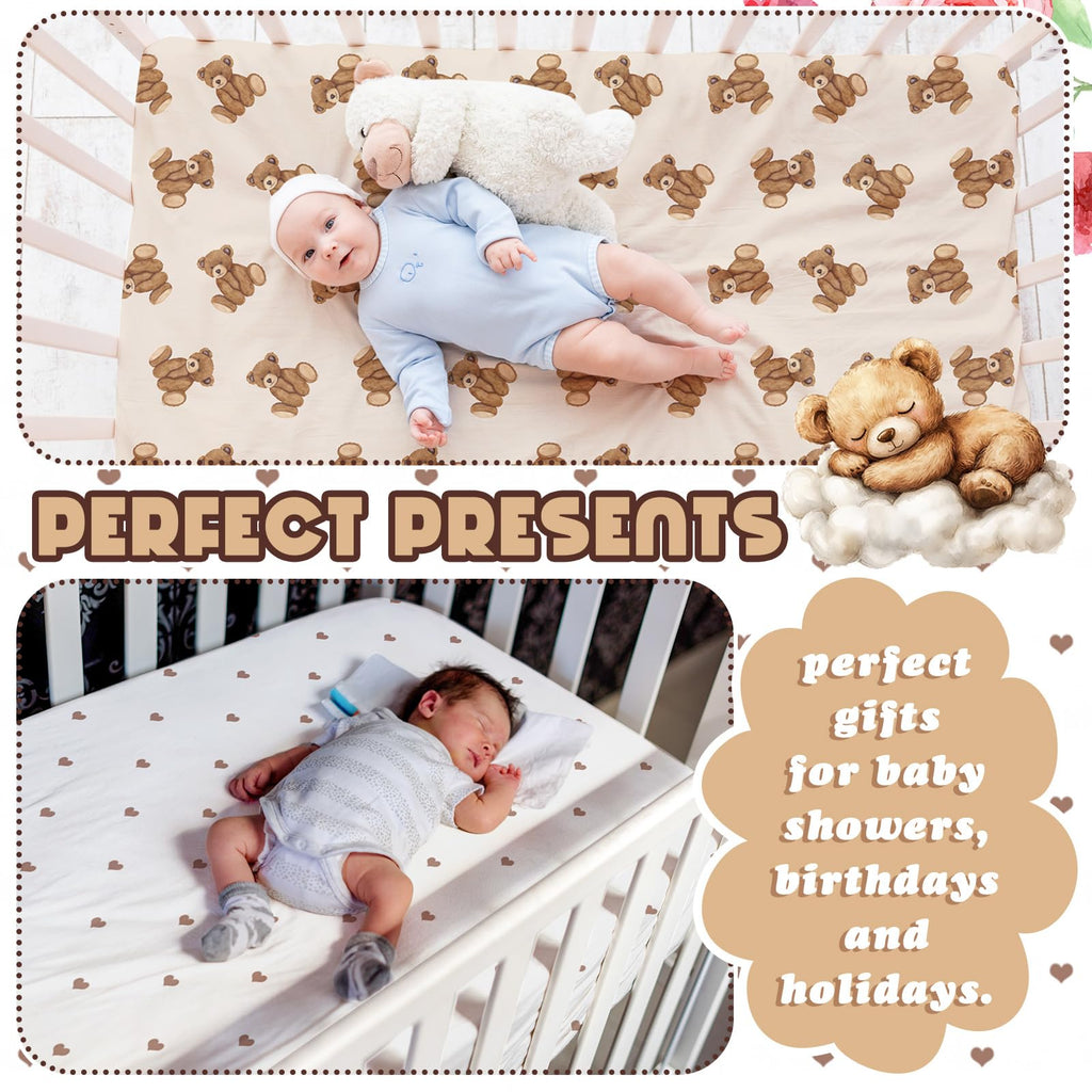 4 Pack Crib Sheets for Baby 52'' X 28" Brown Bear Crib Sheet