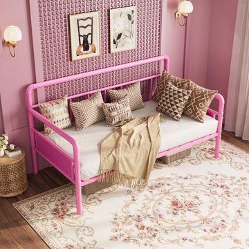 Metal Daybed Frame Twin Size, Twin Day Bed with Wooden Headboard