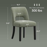 Wooden Dining Chairs Set of 2, Mid-Century Modern Fabric Upholstered Kitchen Chairs with Foot Pegs, Green