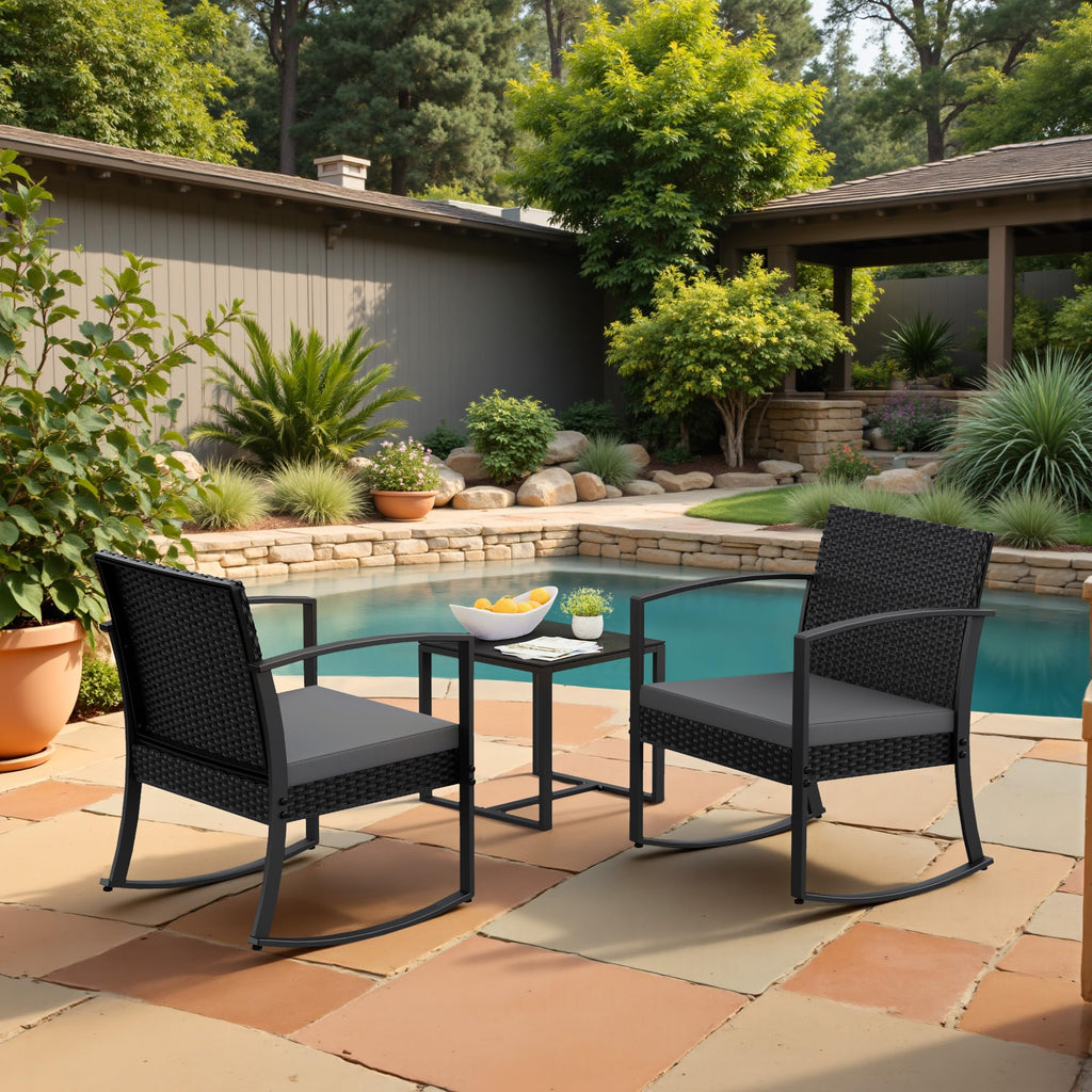 Patio Furniture Set 3 Piece Resin Outdoor Bistro Set Rocking Patio Chairs with Cushions and Table for Porch