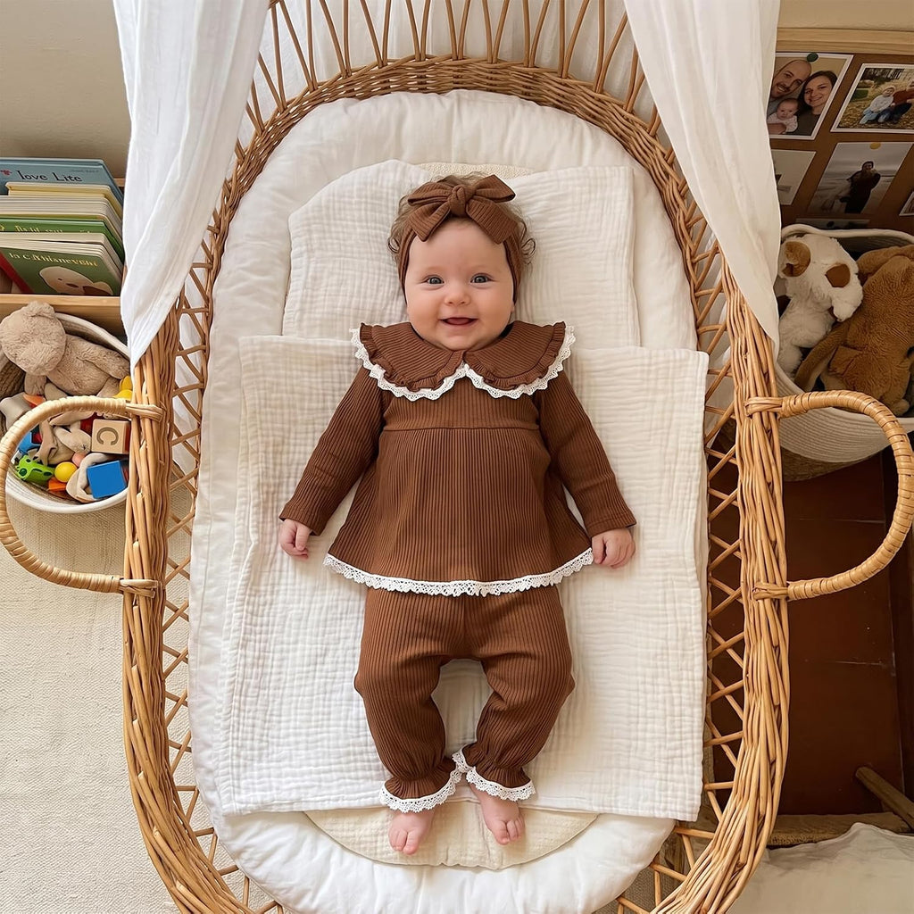 Baby Girl Clothes Toddler Fall Winter Outfit Ribbed Sweatshirt Top Pant Set