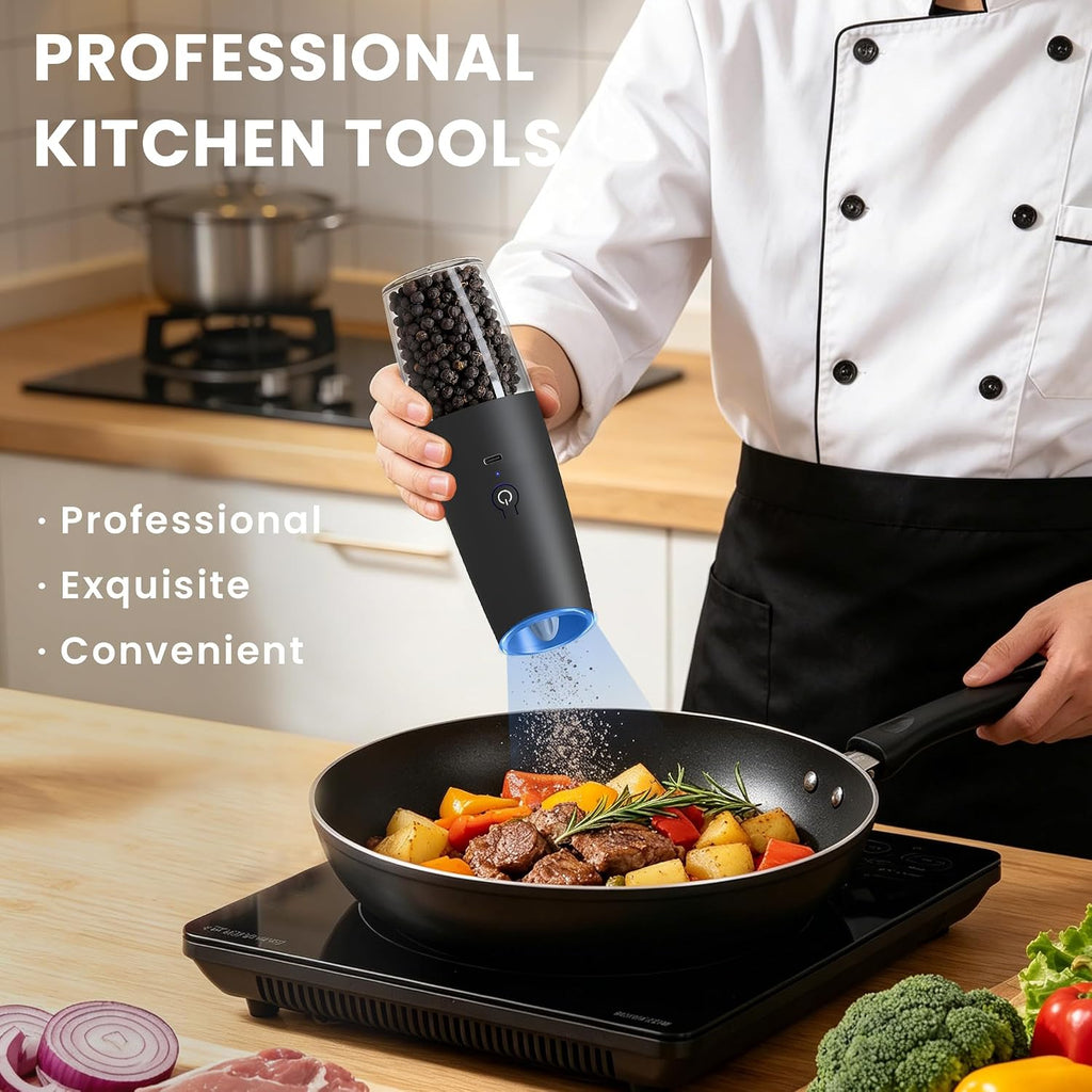 Rechargeable Electric Salt And Pepper Grinder Set, (Black) - Set of 2