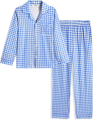 Boys Pajamas Set Long Sleeve Button-Down Sleepwear 2 Piece Pjs Set for Boys