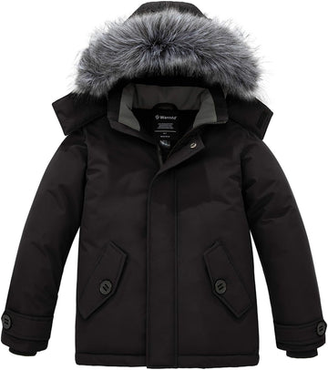 Boys' Winter Coat Waterproof Puffer Jacket Fleece-Lined Parka Hooded