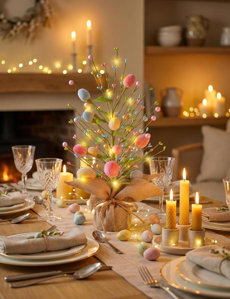 Easter Table Decorations, 18 Inch Easter Egg Tree Decorations, Centerpieces for Tables with Pastel Felt Eggs, Spring