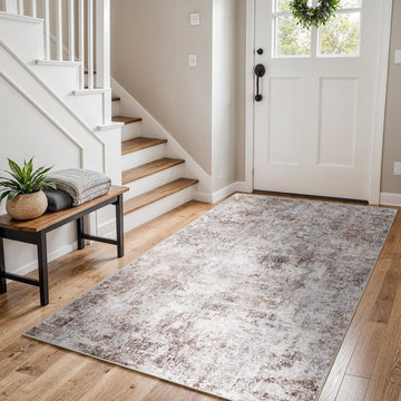 3x6 Washable Runner Rug: Modern Abstract Carpet BrickGray