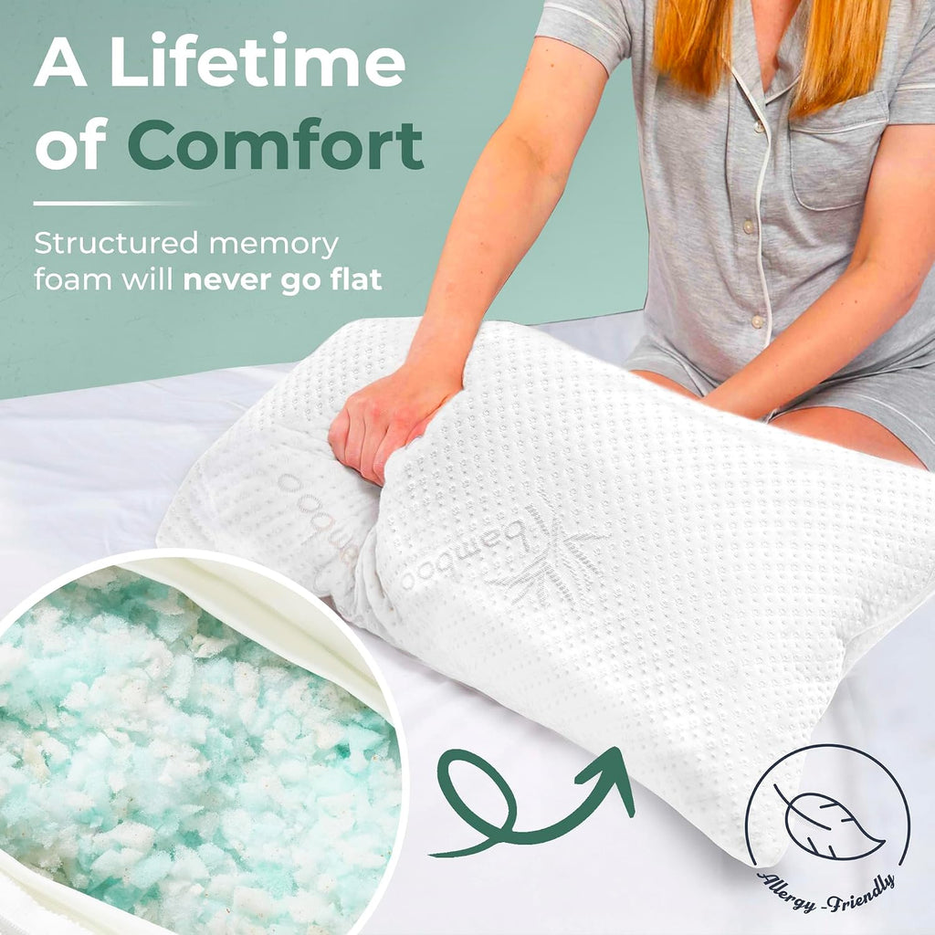 Standard Shredded Memory Foam Pillow for Sleeping - Cooling and Neck, Back, and Shoulder Support - Ideal for Side