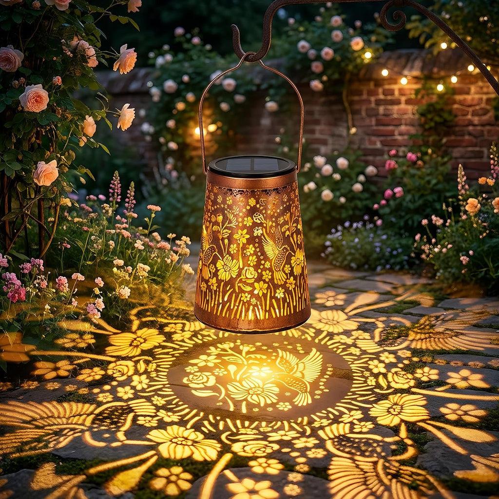 Hummingbird Solar Lanterns, Hanging Garden Lights, 4 Pack, Copper