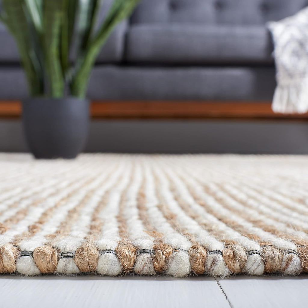 Natural Fiber Collection Area Rug - 8' Square, Natural & Beige, Handmade Farmhouse Jute & Wool, Ideal for High