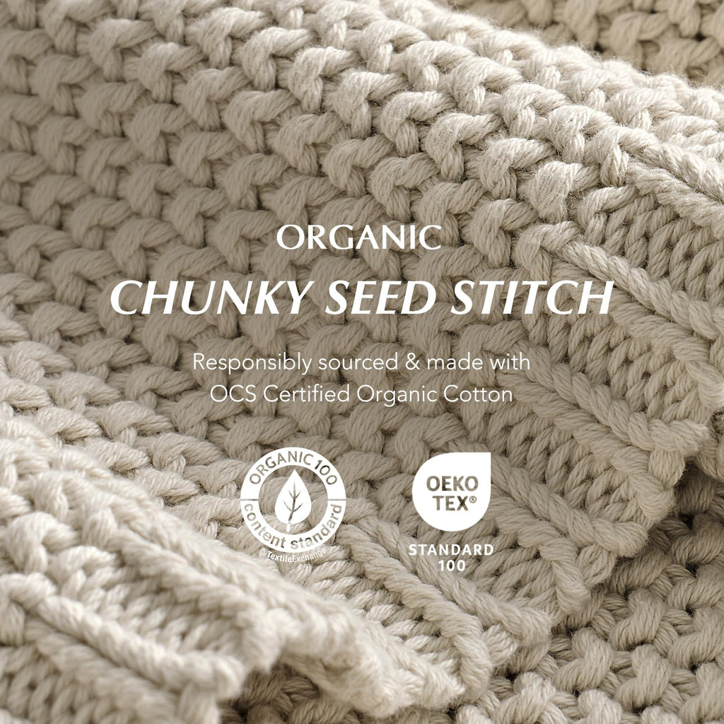 Organic Cotton Chunky Knit Throw Blanket, 50 x 60 Birch