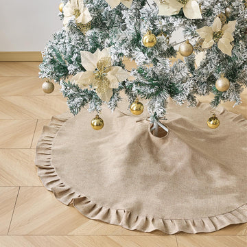 Christmas Tree Skirt Linen Burlap with Ruffle Edge 36 Inch, Natural Farmhouse Rustic Christmas Tree Skirt Collar