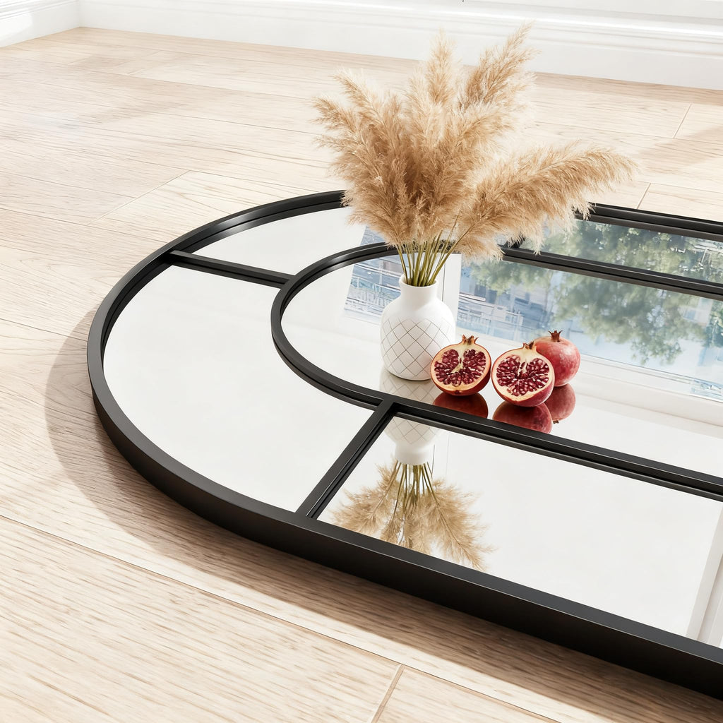Arched Wall Mounted Mirror, 42"x30" Windowpane Bathroom Mirror