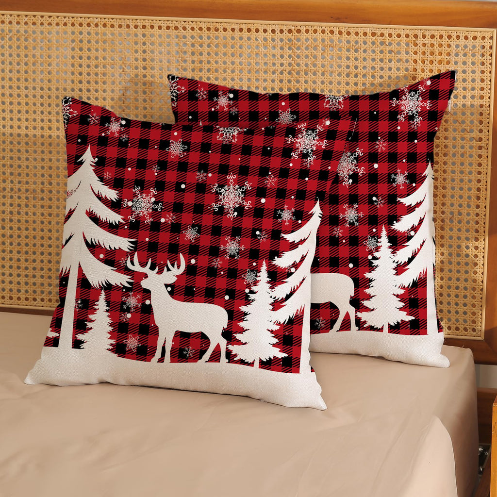 Christmas Pillow Covers 20x20 Red Black Buffalo Plaid Decor Throw Pillows Case for Couch Xmas Winter Snowflake Deer