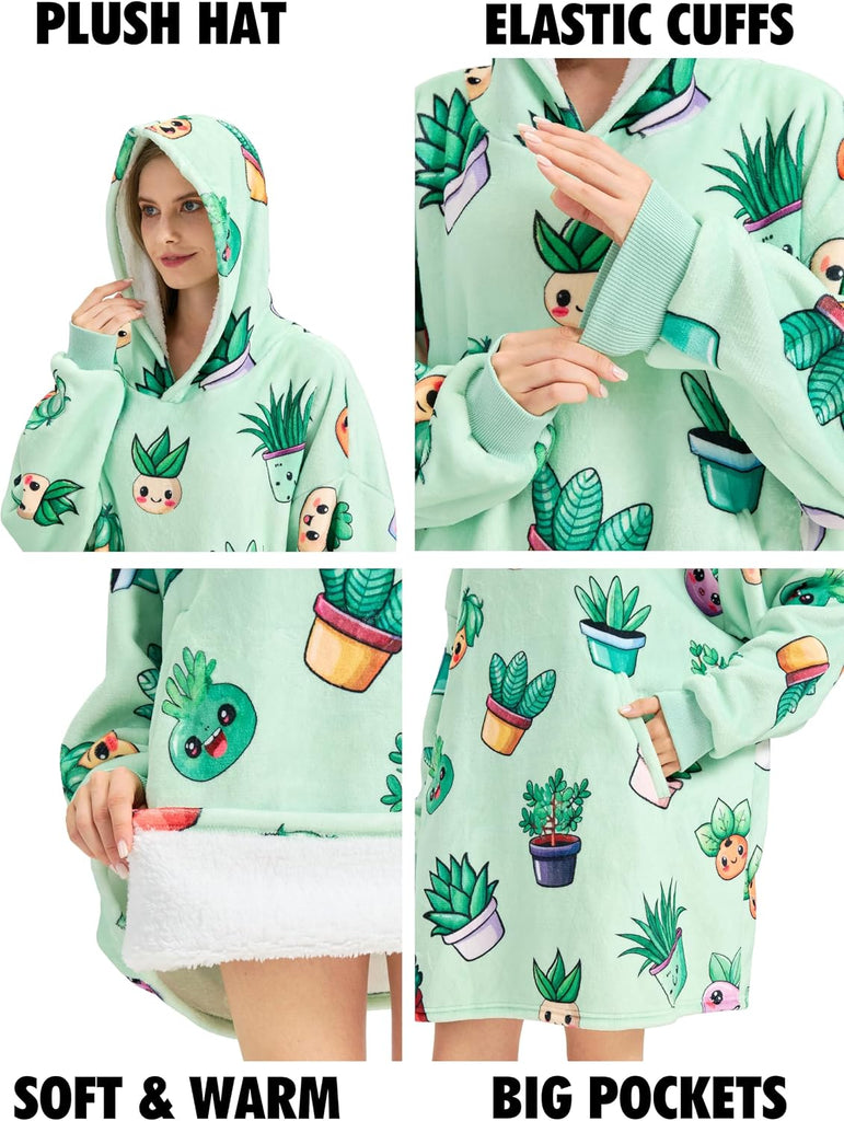 Plant Gifts for Gardening Lovers, Wearable Blanket Hoodie, Hooded Blankets | Oversized Sweatshirt, Cozy, Warm, Soft