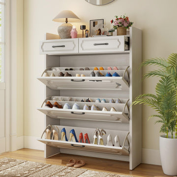 Shoe Cabinet, Narrow Shoe Storage Cabinets with 3 Flip Drawers and 2 Top Drawer, Modern Shoes Rack Organizer