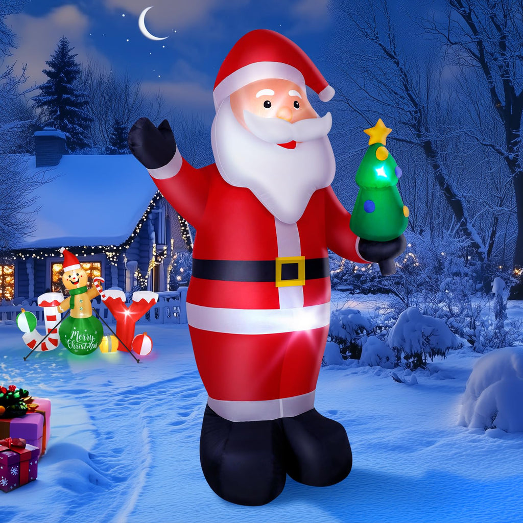 8FT Christmas Inflatable Santa Claus Outdoor Decorations, Inflatable Santa with Xmas Tree Built-in LED Lights, Blow