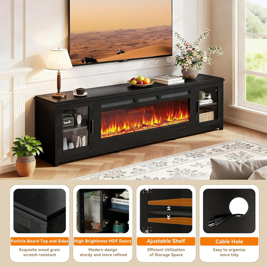 80" Fireplace TV Stand, Modern 50" Smart Fireplace Fire Place TV Console, Adjustable Entertainment Center with