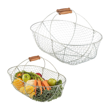 Garden Harvest Basket 2-Pack - Large and Small Gathering Hod for Veggies, Picnic or Farmhouse Decor - Rust-Resistant