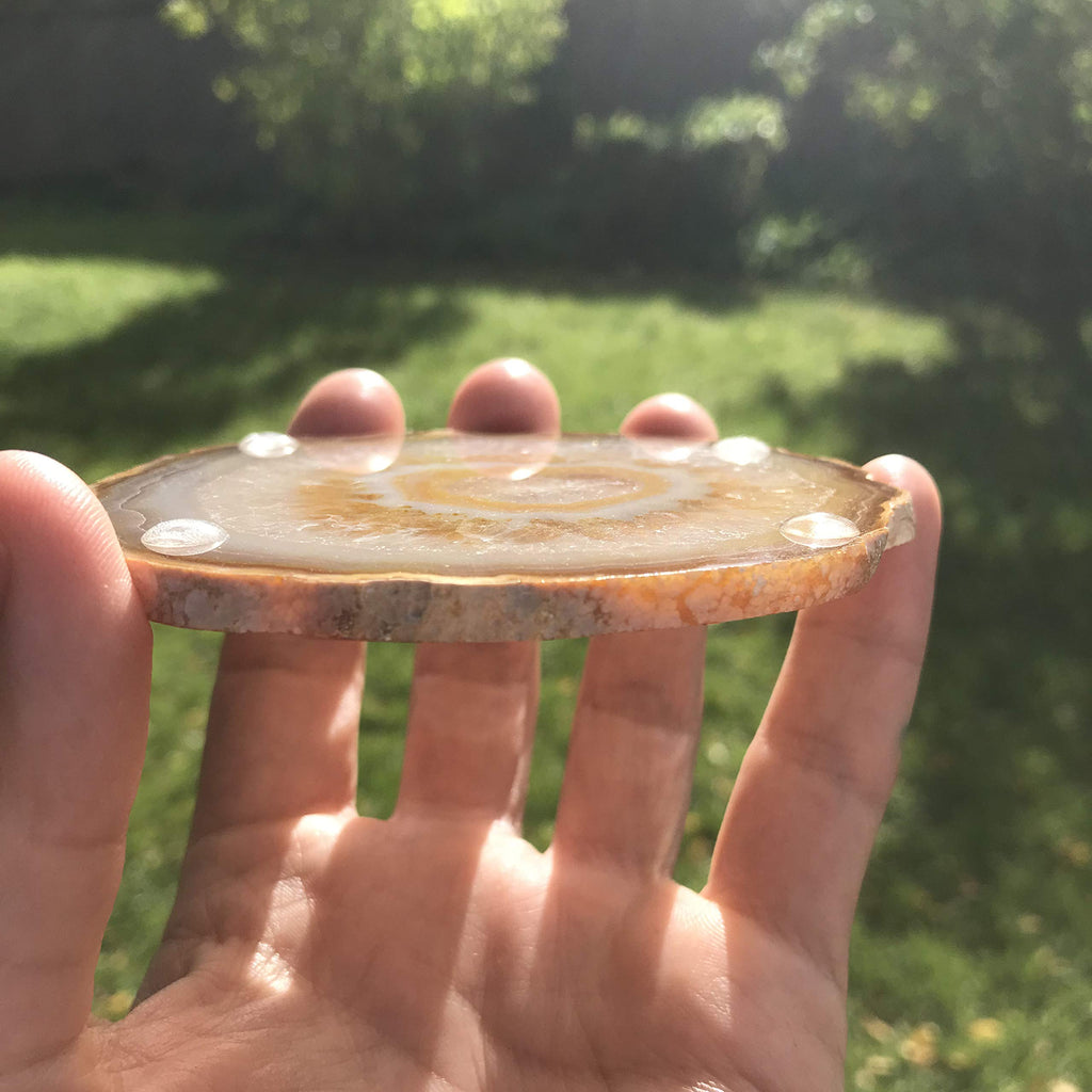 Agate Coasters- Set of 4 Unique and Beautiful Drink Coasters from Round Brazilan Agate Geodes.