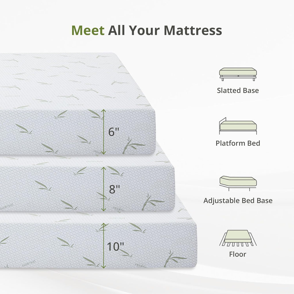10 Inch Memory Foam Mattress Medium Plush, Queen Mattress, Green | Cooling Green Tea Gel Memory Foam for Pressure