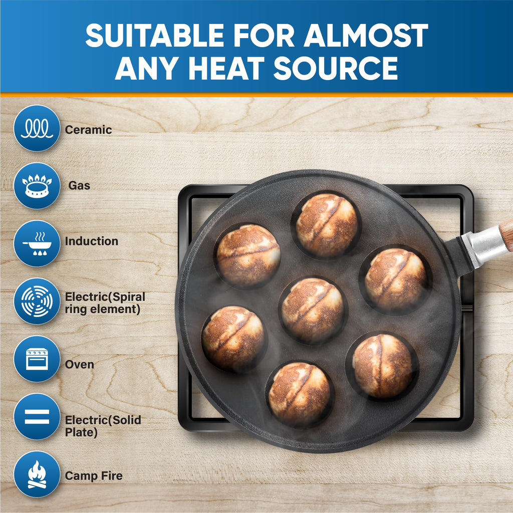 7-Hole Cast Iron Aebleskiver Pan