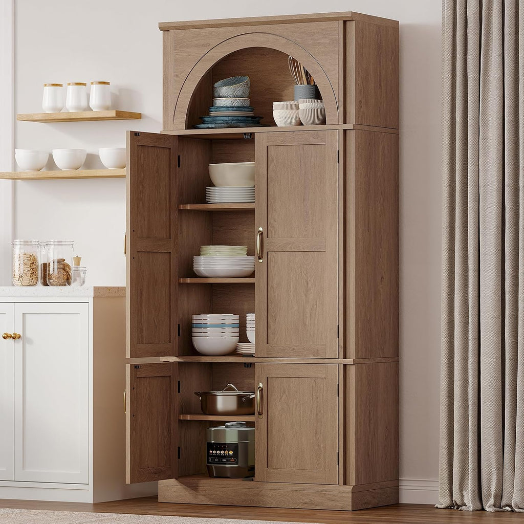 71'' Tall Kitchen Pantry Cabinet, Food Pantry Wood Cabinet,Brown | Pantry Cupboard with Adjustable