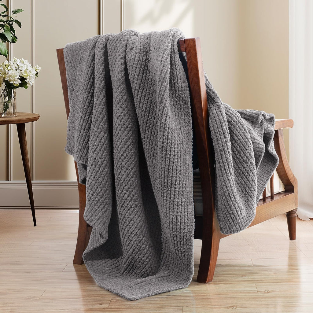 Waffle Knit Throw Blanket for Couch, Soft Cozy Chunky Knit Thick Knitted Blanket for Sofa, Bed, Gift for Women Girls