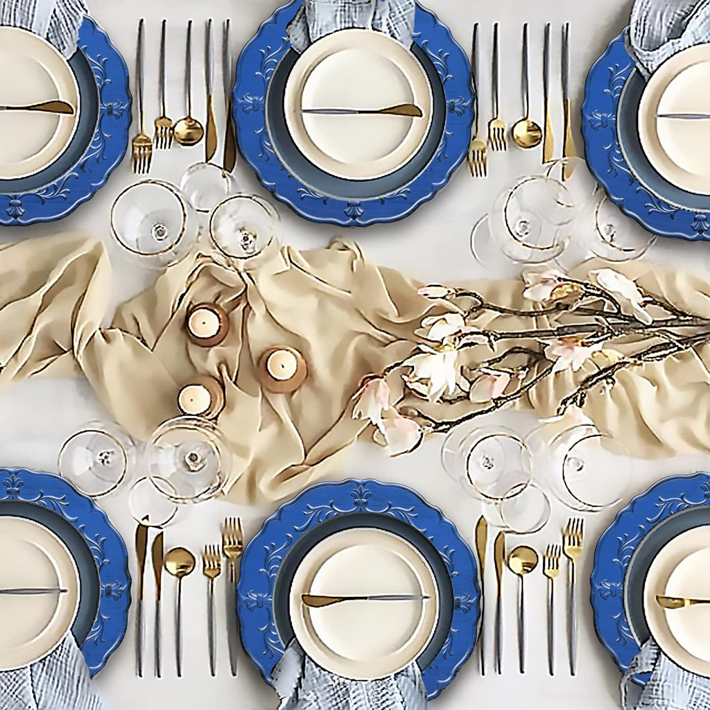 Antique Royal Blue Charger Plate, 13" Embossed Plastic Table Plate Chargers for Dinner, Set of 6 Elegant Decorations