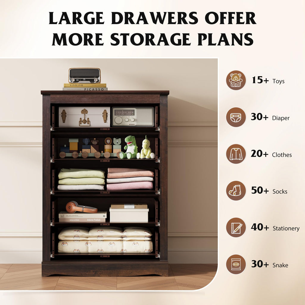 5 Drawer, 45" Tall with Exclusive Anti-Tip Structure, Modern Chest of Drawers with Large Capacity, Closet, Home