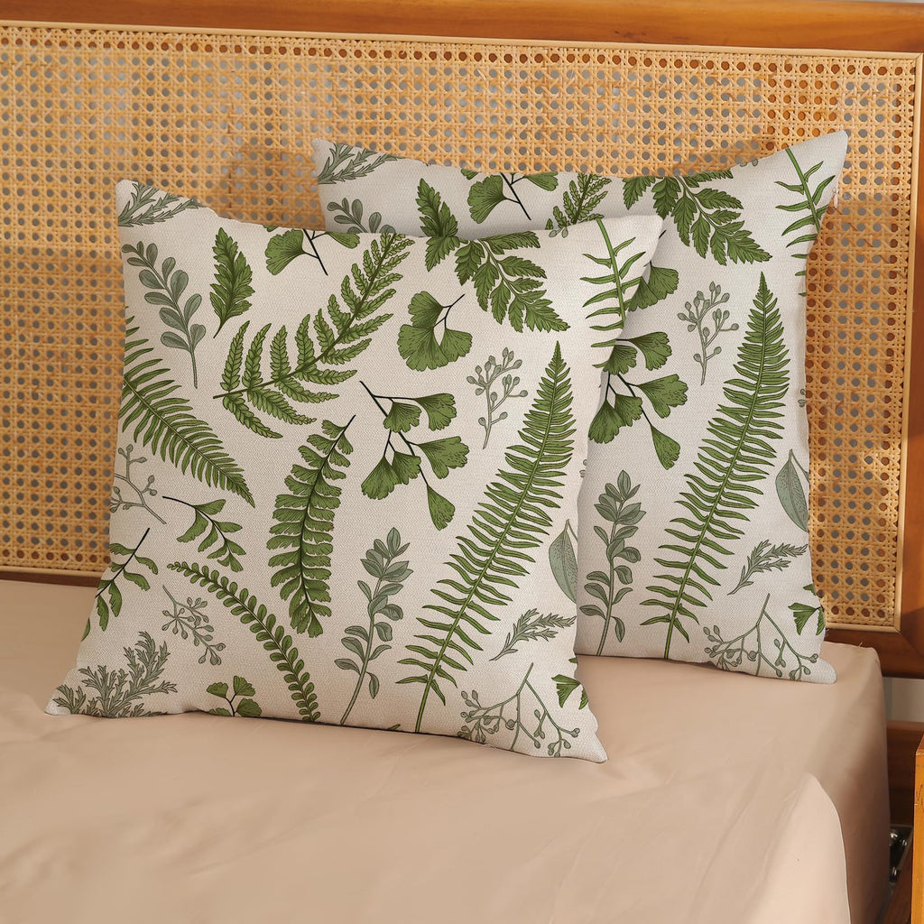 Sage Green Spring Pillow Covers 20x20 Inch 2 Pcs Vintage Leaf Plant Decor Throw Pillows Tropical Botanical Leaves