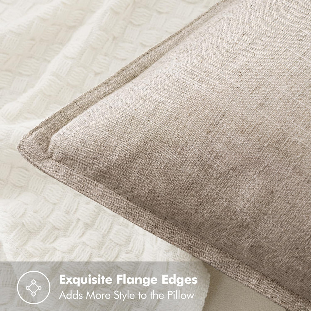 Decorative Linen Lumbar Pillow Cover 12x20 Inch Natural Linen