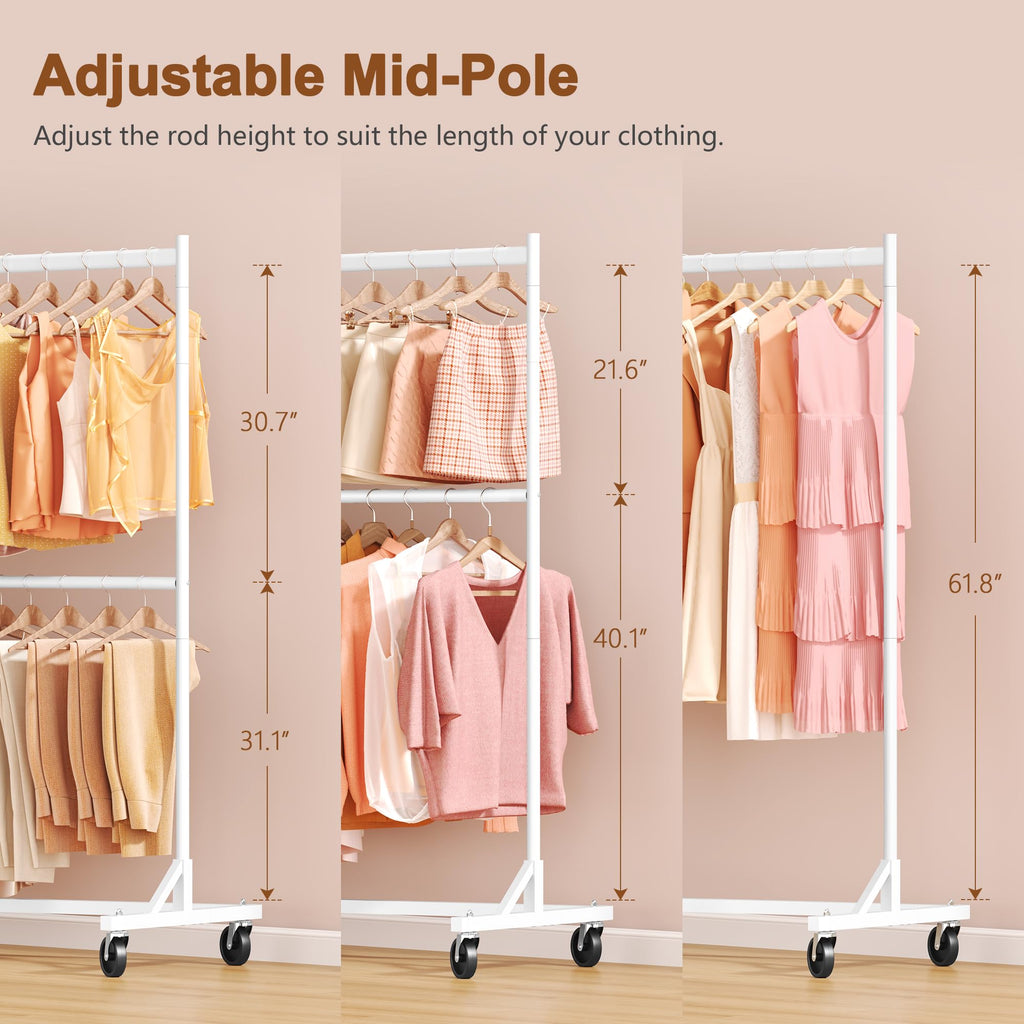 Double Rod Z Rack, Rolling Clothes Racks with Z-Base, Adjustable Clothing Rack, Standing Clothes Rack, Metal Clothing