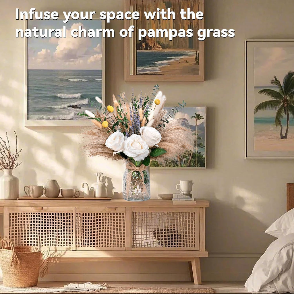 Faux Flower Arrangement with Vase, Center Pieces Decoration for Table, Pampas Grass Floral Décor, Thanksgiving &