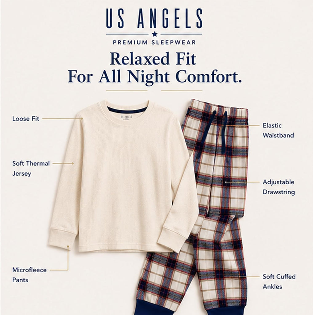 Boys Pajamas Set | Piece Long Sleeve & Fleece Pants | Soft Warm Sleepwear Pjs for Kids & Teens