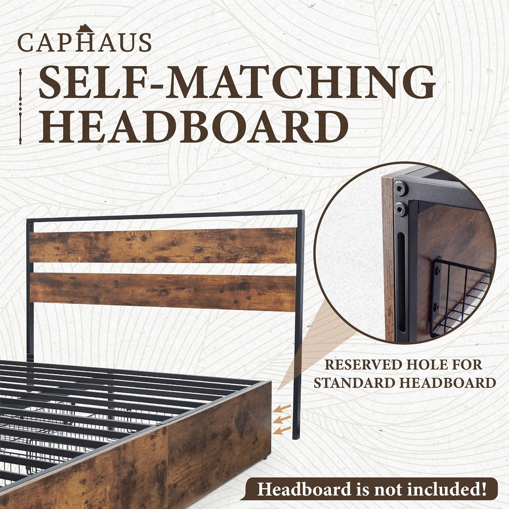 Industrial Metal Storage Bed Frame with 4 Drawers, Mattress Foundation with Metal Slat Support, Space Saving Platform
