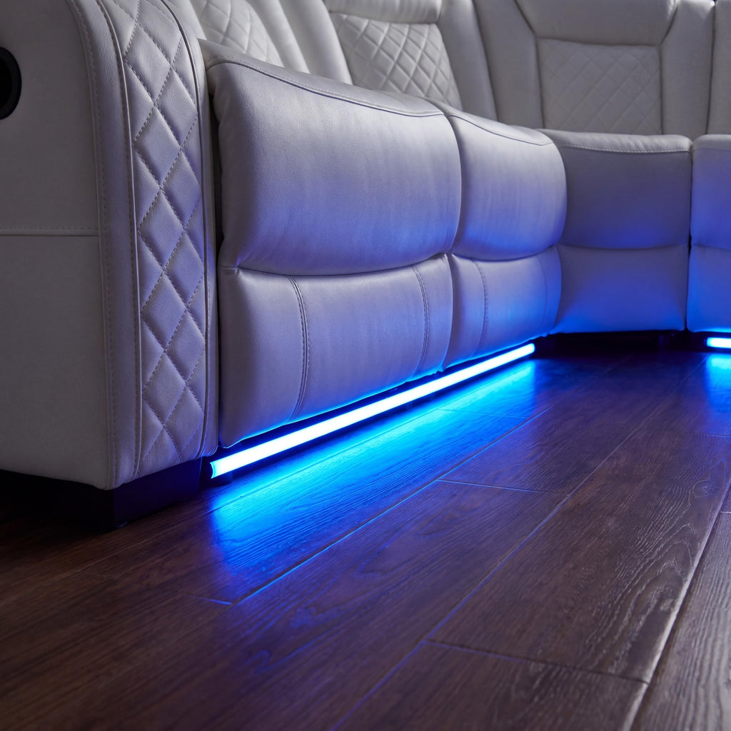 Power Reclining Sectional Sofa, L‐Shape Faux Leather Recliner Couch with LED Ambient Light, Cup Holders, USB Charging