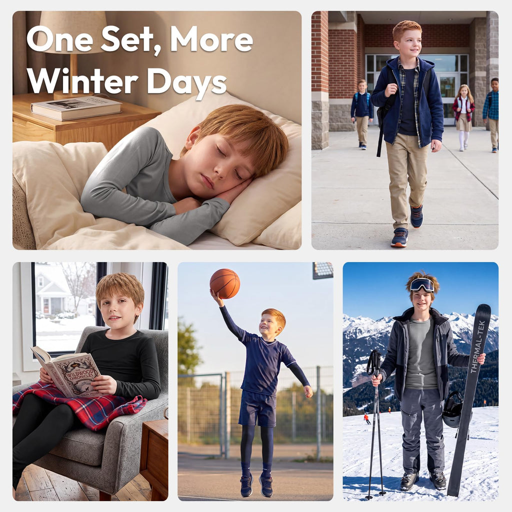 Boys Thermal Set with Warm Fleece Lined, Piece Kids Thermal Underwear Set Navy XL