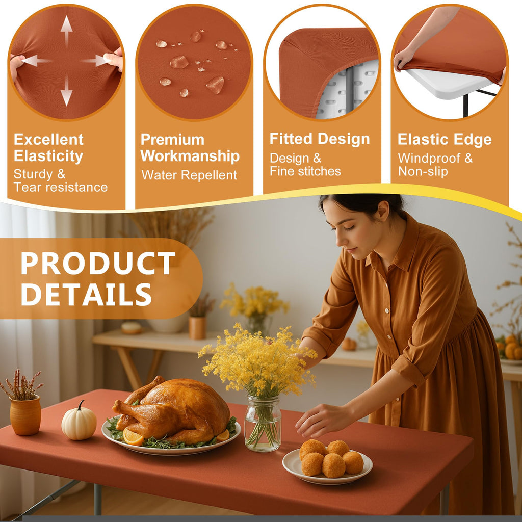 Fitted Tablecloth for 8 Foot Rectangle Tables-Fall Thanksgiving Table Cover