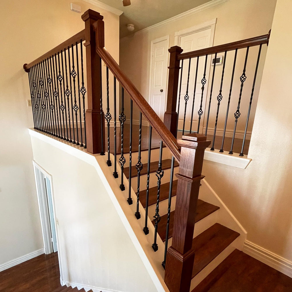 Stair Parts - Single Twist Iron Balusters (Box of 5) 1/2" Single Twist Square Metal Spindles (Real Satin Black NOT
