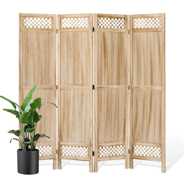 Privacy Screen Room Divider Panel - 67 Inch Tall Natural Wood Folding Partition Room Dividers, No-Assembly Required