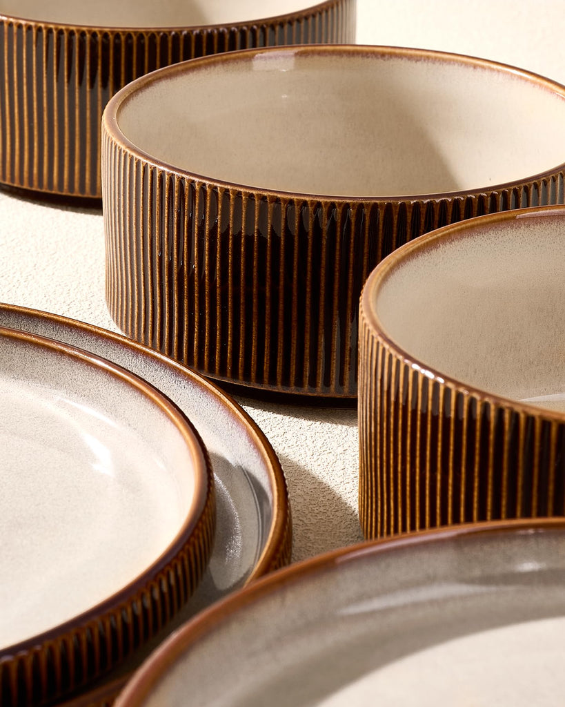 Stoneware Dinnerware Sets, Reactive Glaze Dishes Set for 8