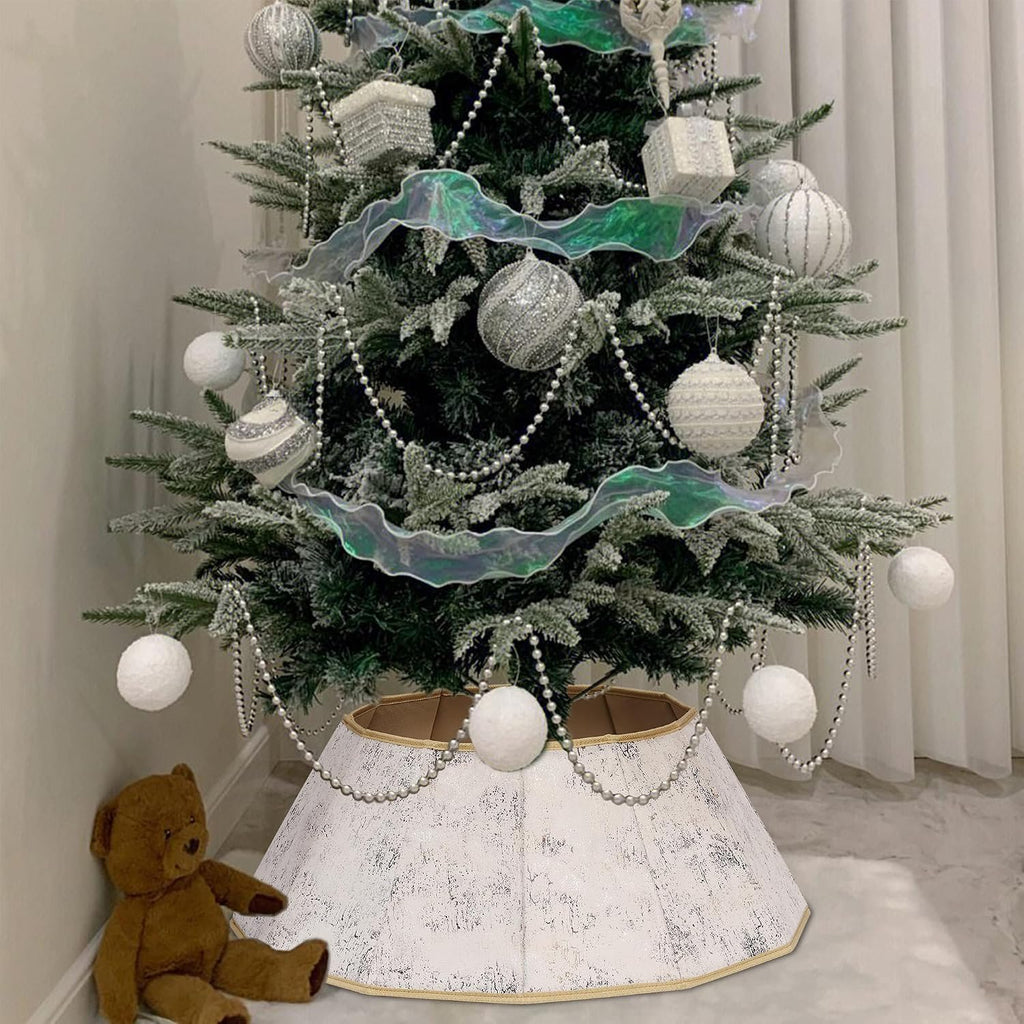 Fabric Christmas Tree Collar, Xmas Tree Ring, Willow Christmas Tree Skirt Decorations (Concrete Beige)