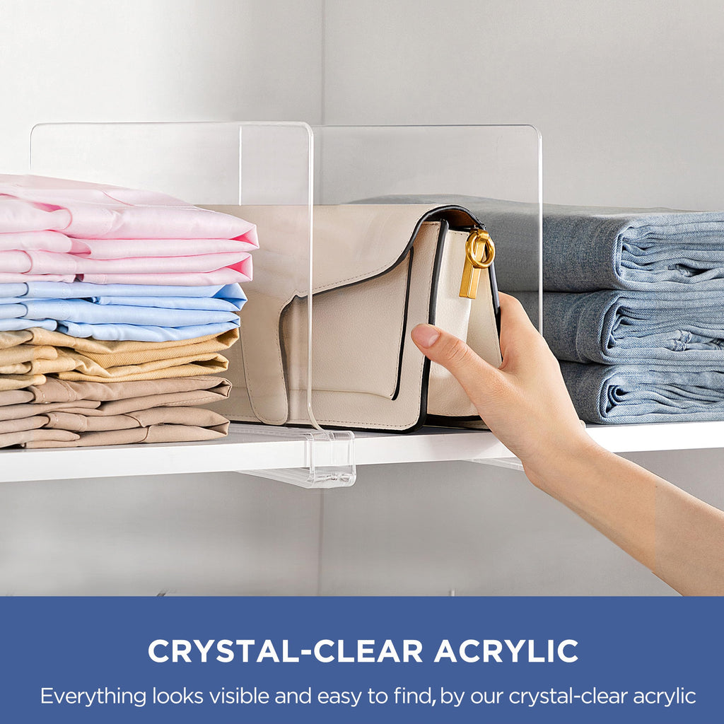 6 Pack Closet Organizers and Storage, Clear Shelf Dividers, Vertical Purse Organizer for Closet Perfect for Sweater