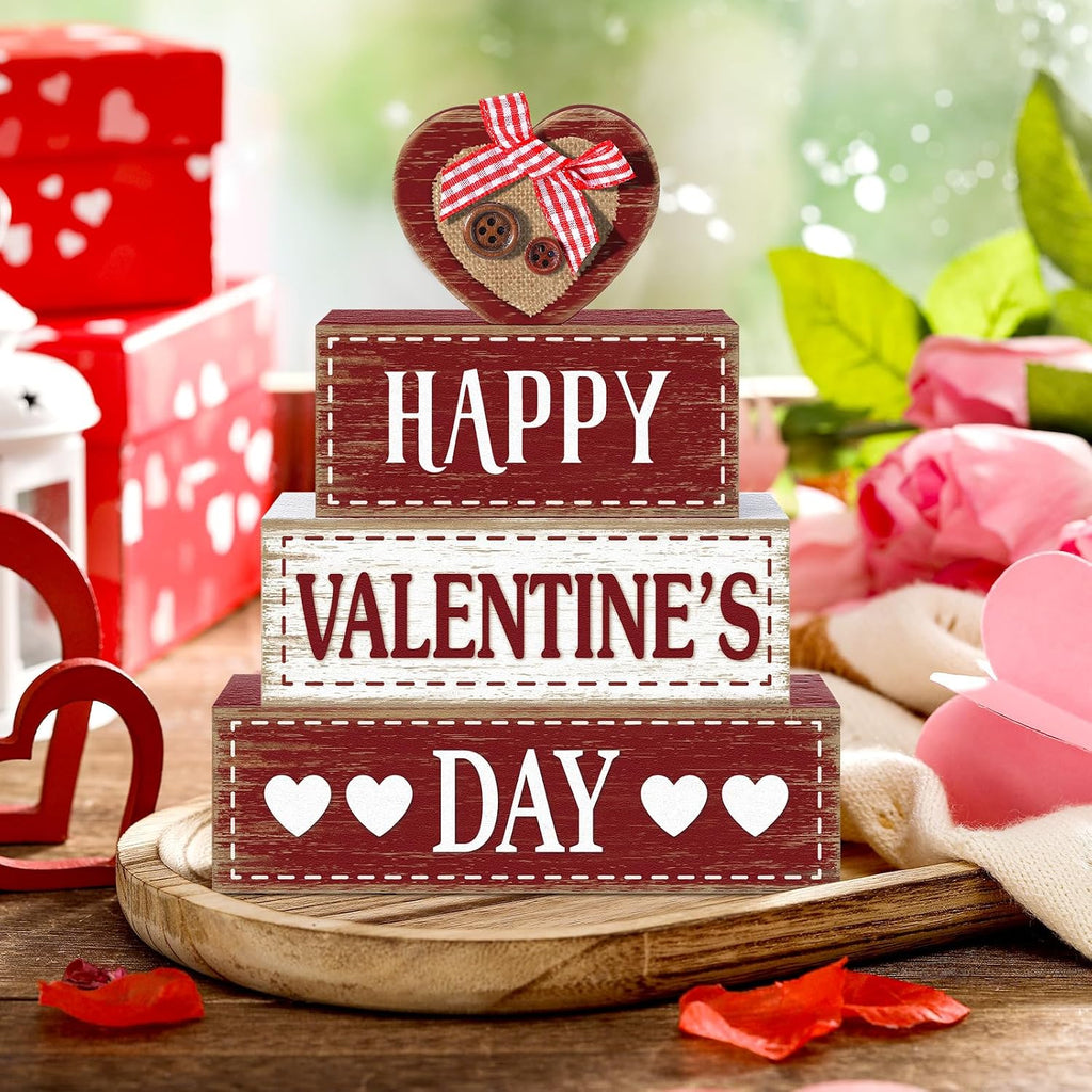 Valentine's Day Wooden Signs Heart Truck Table Decor Rustic Distressed Valentines Centerpieces Blocks Farmhouse - Set of 4