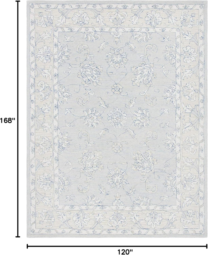 Micro-Loop 10' x 14' BlueBeige Handmade Premium Wool Dining Area Rug