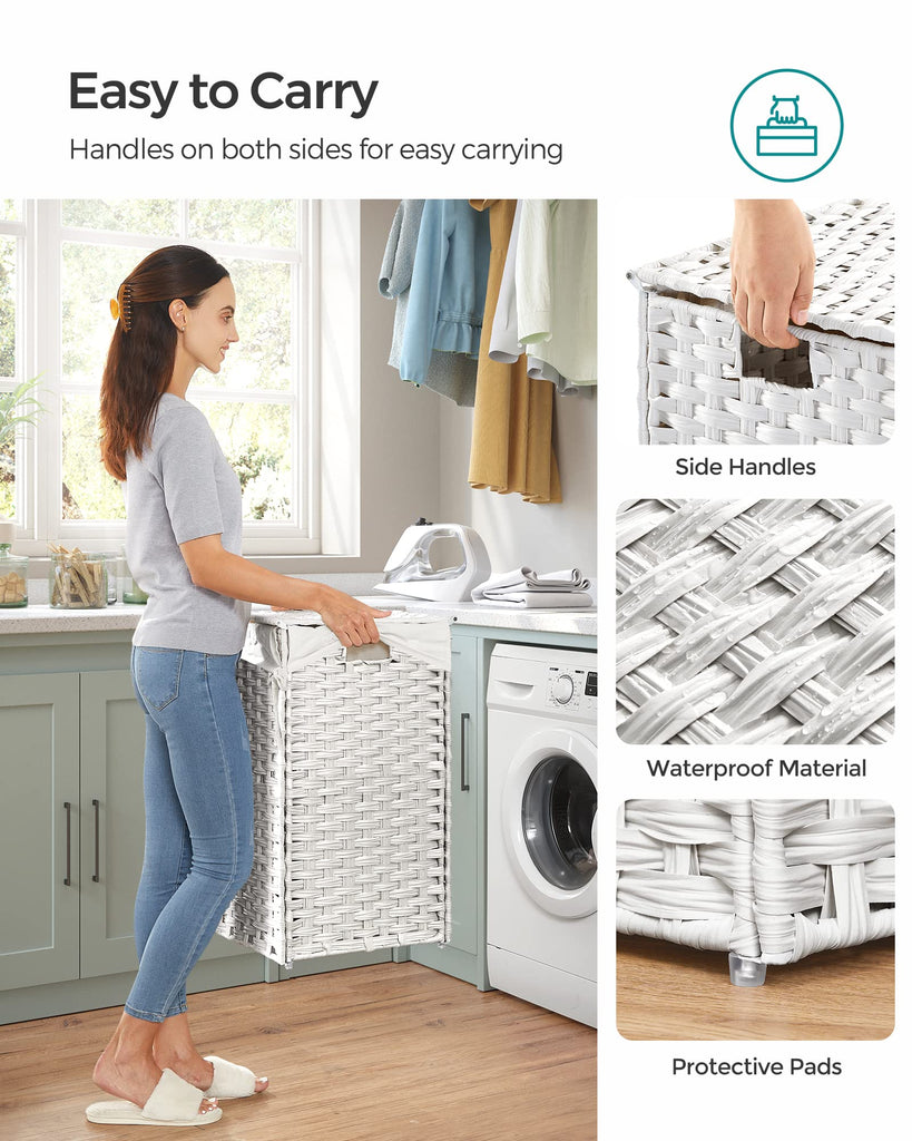 Laundry Hamper with Lid, 110L Double Wicker Basket, 6 Mesh Bags