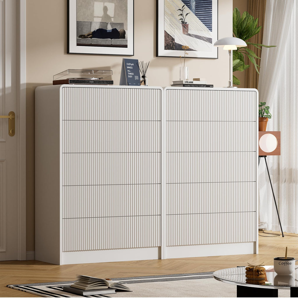 White 5 Drawer, Curved Tall with Push-to-Open Design, Chest of Drawers, 15.7"D x 32"W x 47.2"H